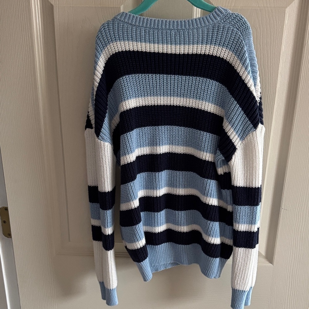 Kids' Cozy Striped Sweater - Blue, Navy, and White - Picture 4 of 4